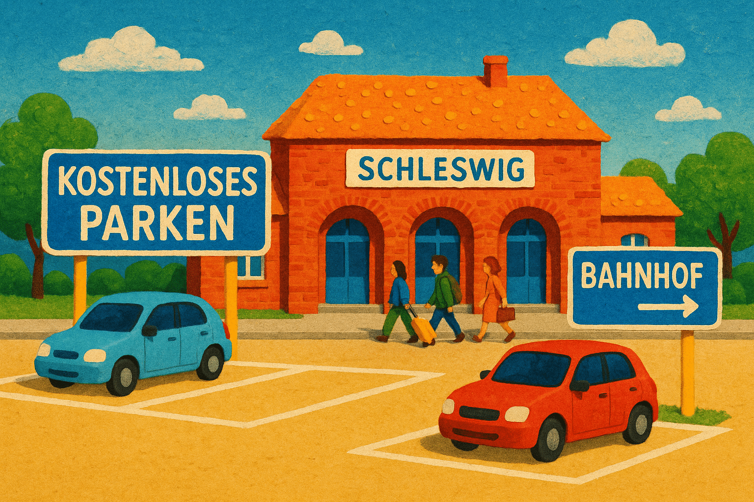 Kostenlose Parkplätze am Bahnhof Schleswig bei Tageslicht – stressfrei und zentral gelegen