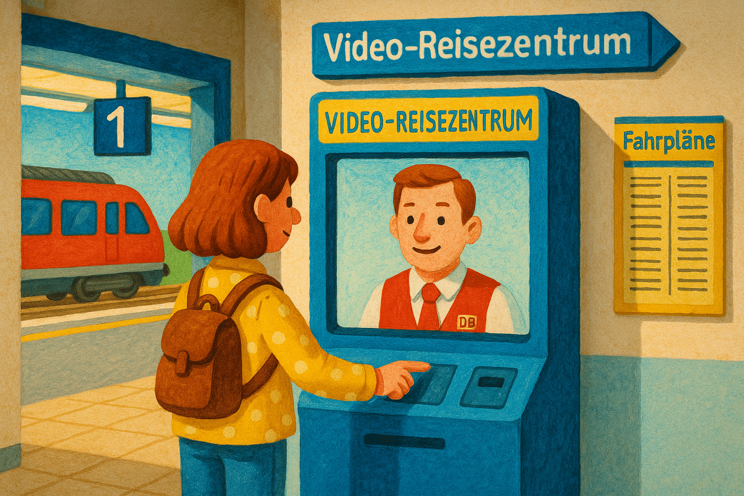 Video-Reisezentrum am Bahnhof Schleswig mit digitaler Beratung durch die Deutsche Bahn