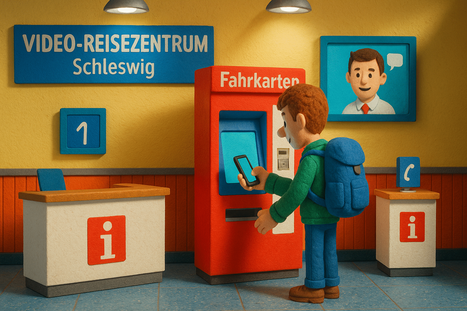 Digitales Video-Reisezentrum im Bahnhof Schleswig mit moderner Beratung und Ticketverkauf
